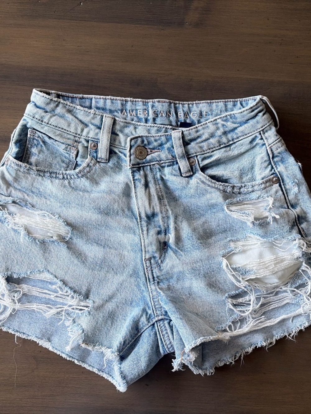 American Eagle Outfitters Light Wash Distressed Denim Shorts